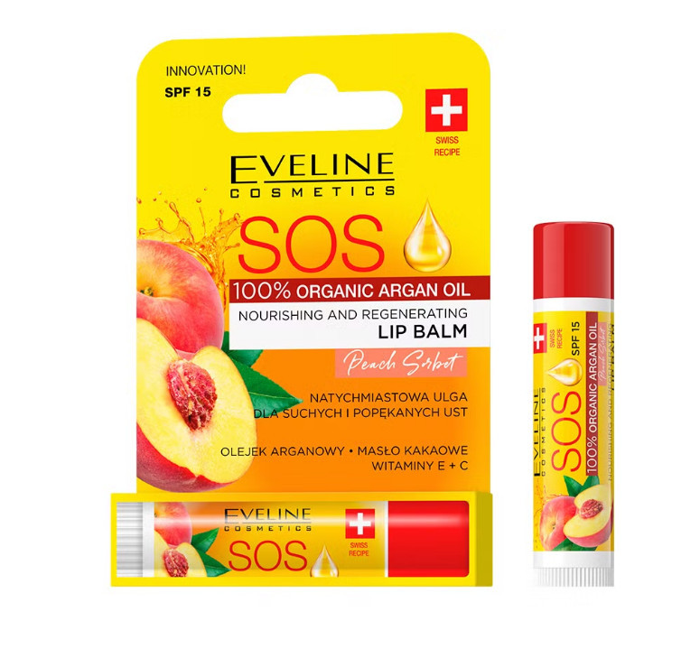 Бальзам для губ Eveline Живільно-видновлювальний SOS PEACH SORBET (5903416061298)