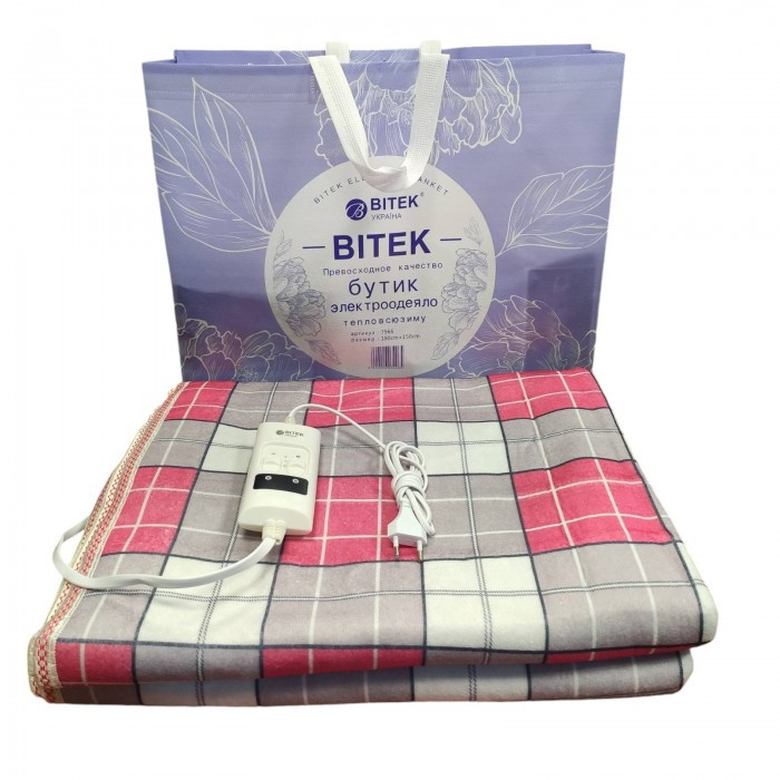 Електроковдра двоспальна байкова BITEK BT-2109 150*180 см, 2 режими Сірий із червоним, фото 1