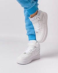 Жіночі зимові шкіряні кросівки Nike Air Force 1 High All White Fur, кеди Найк білі на хутрі. Жіноче взуття