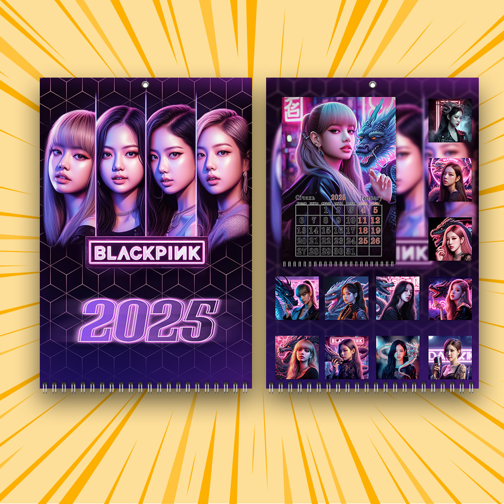 Календар Blackpink with Dragons Neon 2025 А4 настінний перекидний