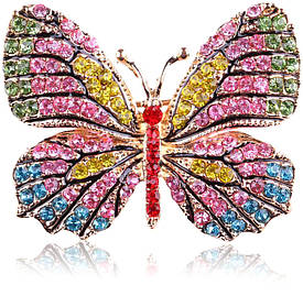 Брошка метелик, Butterfly multi-colored, 4.5х3.5 см. стійка до корозії та потемніння