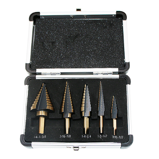 Конусні ступеневі свердла набір (5шт.) ступінчастих свердел по металу в алюмінієвому кейсі