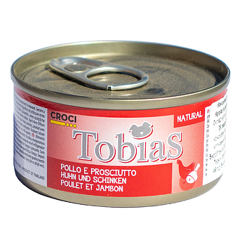 Консервований вологий корм для собак з куркою і курячою шинкою Croci Tobias 85г.