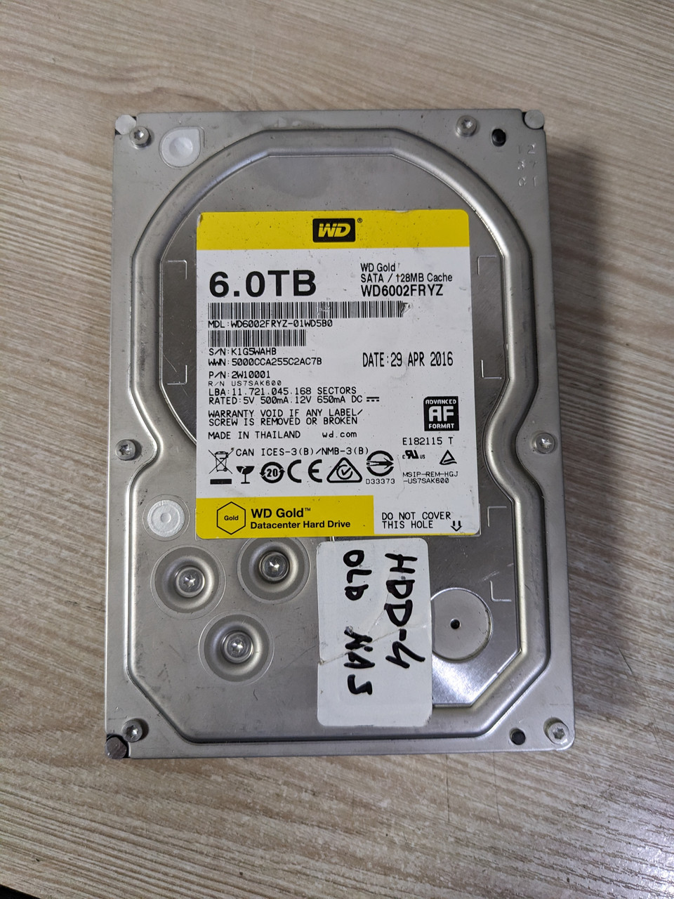 Жесткий диск WD Gold 6TB 7200rpm 128MB 3.5" SATA III. внутренние и ...
