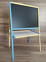 Мольберт дитячій двосторонній магнітний жовто-блакитний, дошка для малювання, для крейди, маркерів і магнітів 3в1, MPK2.