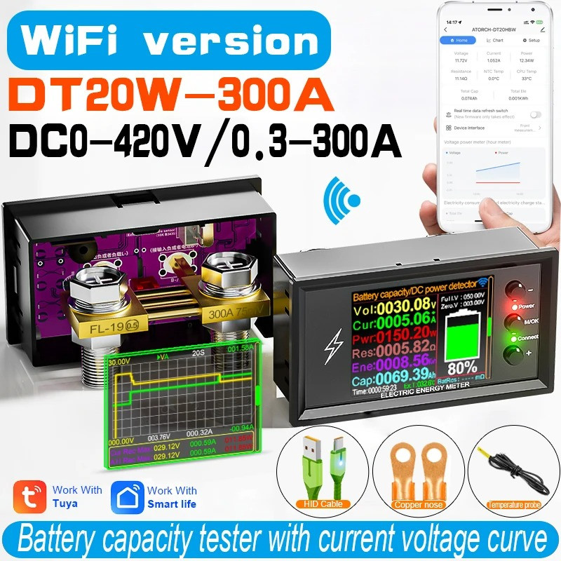 Ватраметр постійного тока Tuya Wifi, 300а, DT20W-300A