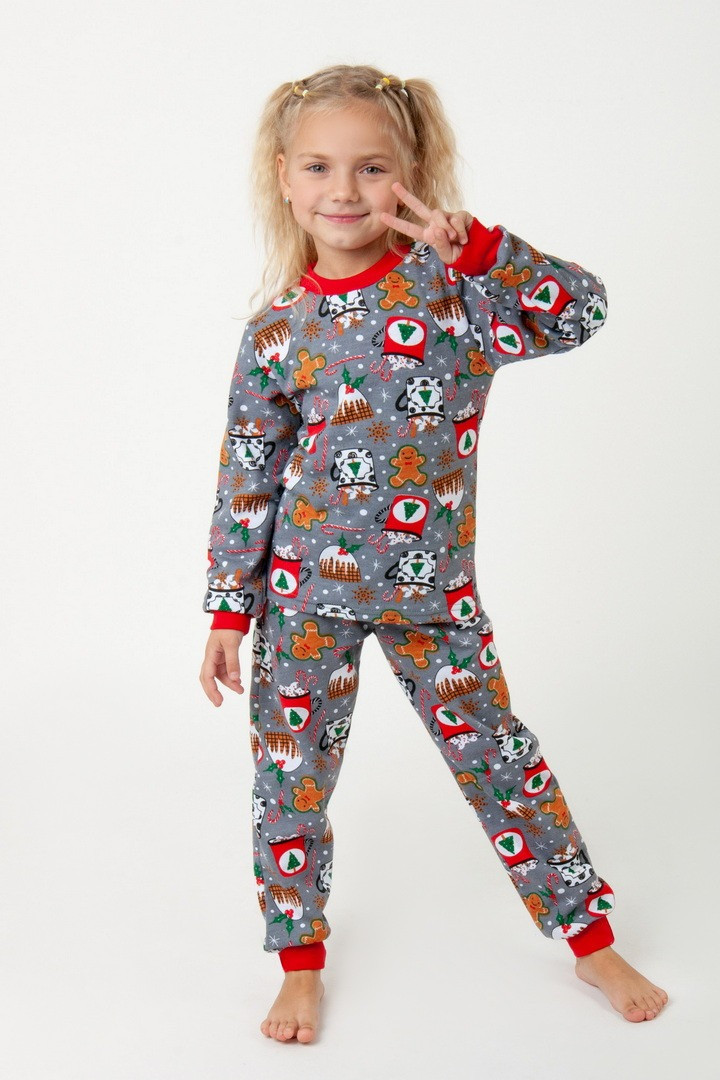 2259-09чер Утеплена дитяча піжама новорічний принт Тм Авекс розмір 104 см