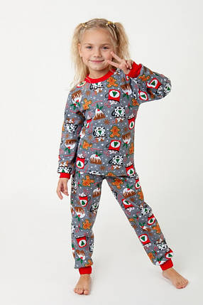 2259-09чер Утеплена дитяча піжама новорічний принт Тм Авекс розмір 104 см, фото 1