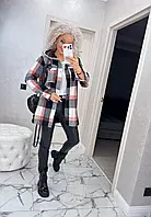 Тепла жіноча сорочка у клітинку оверсайз з капюшоном, на кнопках з нашивкою розміри від 42 до 58