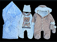 Красивый набор одежды для новорожденых на выписку, зима, весна, рост 56-62 см