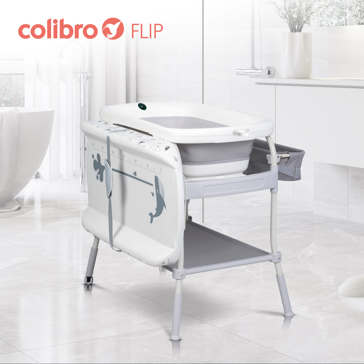 Набір для догляду за новонародженим Colibro Flip (ванна, підставка, пеленатор), grey