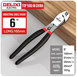 DELIXI ELECTRIC Кабельний різак плоскогубці для різання та зачистки проводів 165 мм, фото 2