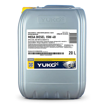 Моторна олива YUKO MEGA JDX 15w40 CJ-4/SL, E9, E7, 20л Всесезонна моторна олія для сучасних дизельних двигунів