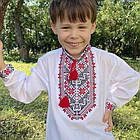 Підліткова вишиванка для хлопчика з червоним орнаментом "Максим", біла вишита сорочка, фото 2