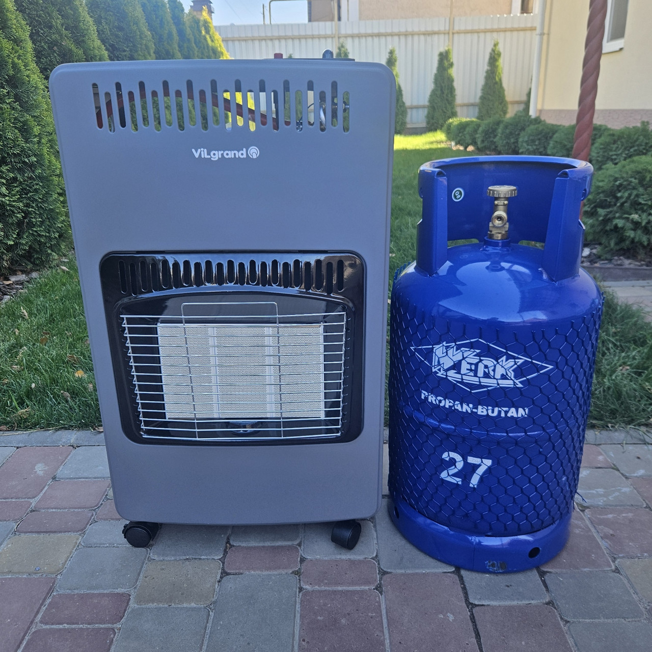 Комплект газовий інфрачервоний обігрівач VILGRAND VGH421 + балон 27л, редуктор, шланг, фото 1