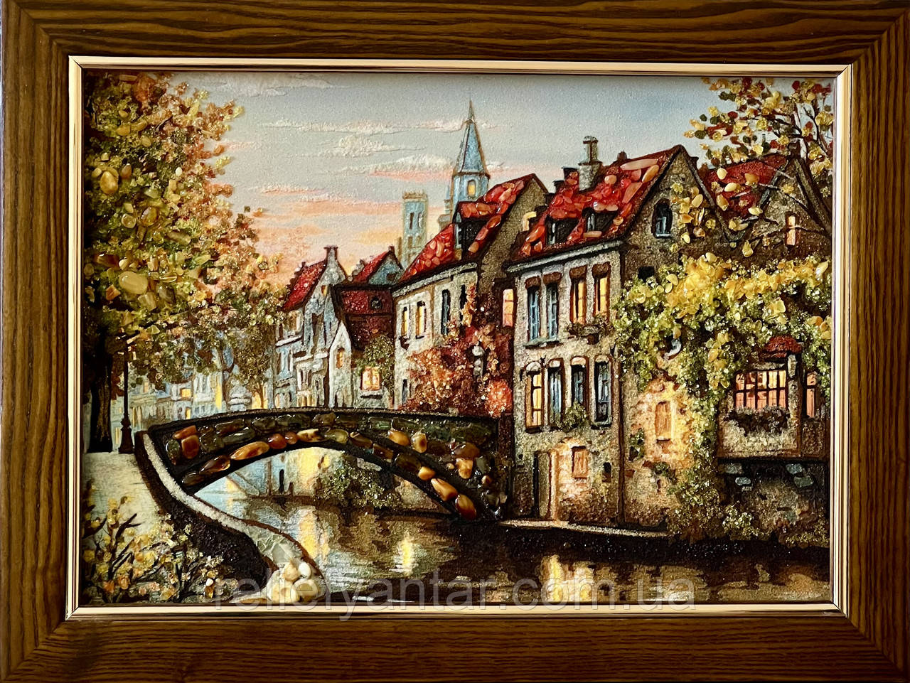Картина пейзаж з бурштину " Міський пейзаж ", красива картина 30*40 см