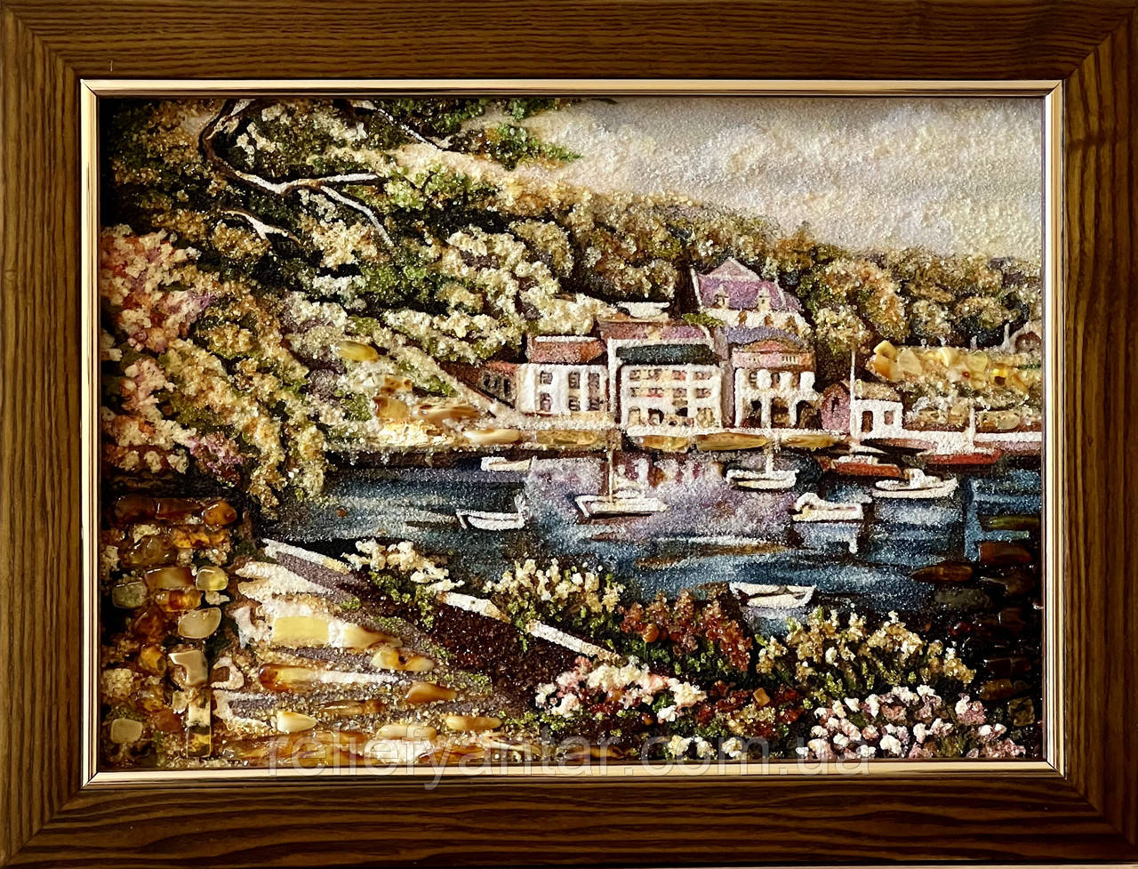 Картина пейзаж з бурштину " Морський " 30*40 см