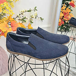 Туфлі чоловічі з натуральної шкіри нубук. Колір синій