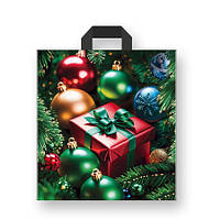 Пакет поліетиленовий новорічний 40х42 з петлевою ручкою "Червоний подарунок" Комсерв 25 шт/уп.