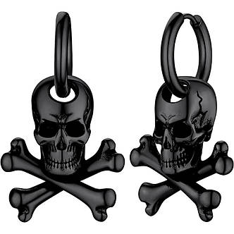 Сережка кільце череп з кістками чорна SP-93 (1 шт), фото 2