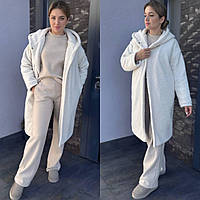 Круте жіноче стильне хутряне пальто на захід із хутра Тедді (р.42-52). Арт-1608/47 молочне