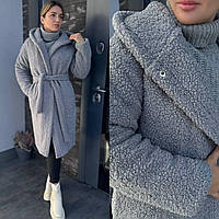 Круте жіноче стильне хутряне пальто на захід із хутра Тедді (р.42-52). Арт-1608/47