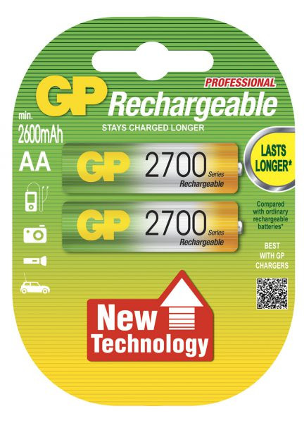 Акумулятори АА GP 2700 mAh R6 NiMh 2 шт (GP270AAHC-2PL2),V 1.2