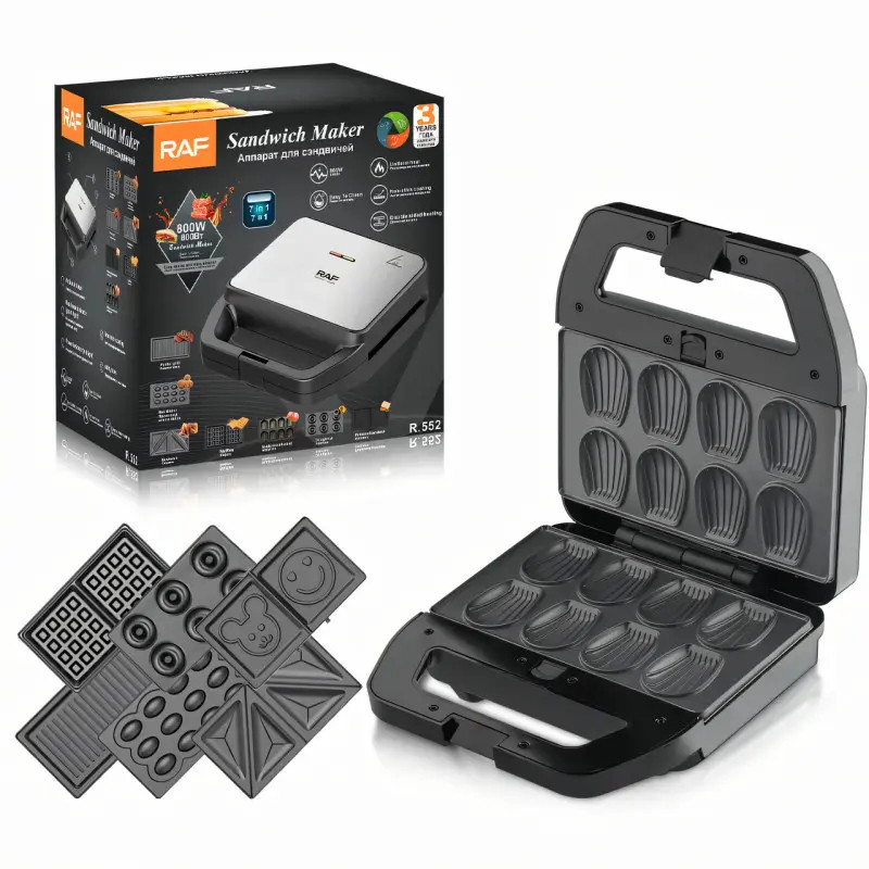 Бутербродниця гриль 7 в 1 RAF R552 мультипекар для кексів вафельниця горішниця 800 Вт, фото 1