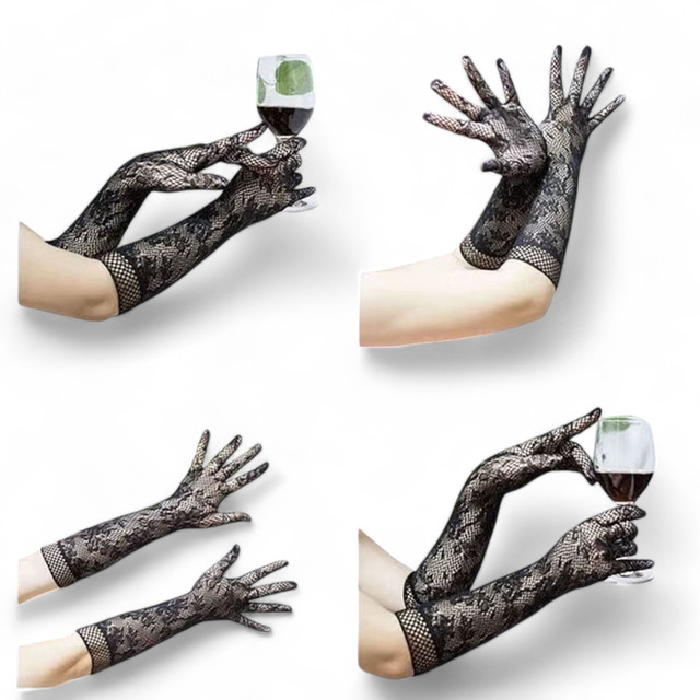 Довгі рукавички чорного кольору сітка One Size сексуальне еротичне вбрання