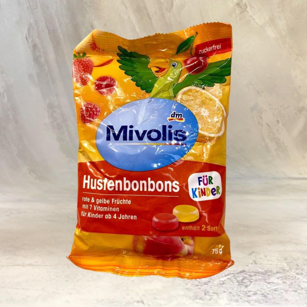 Фруктові льодяники без цукру для дітей Mivolis Hustenbonbons für Kinder, 75 г (27шт)