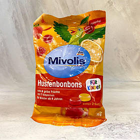 Фруктові льодяники без цукру для дітей Mivolis Hustenbonbons für Kinder, 75 г (27шт)