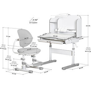 Дитячий шкільний стіл парта зі стільчиком для уроків і навчання Mealux Nemo Grey з лампою та полицями, фото 3