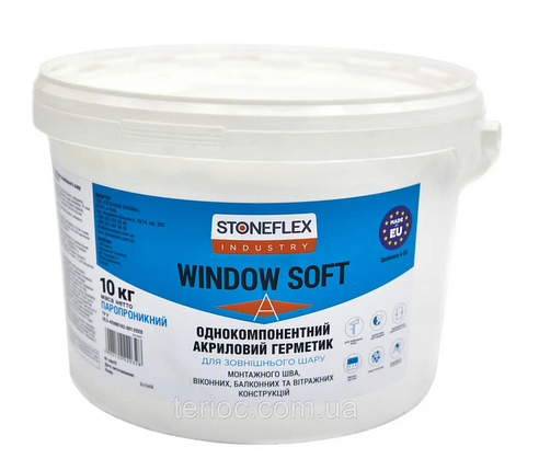 Герметик однокомпонентний акриловий INДІВ СОФТ А/STONEFLEX Industry Window Soft A, 10 кг, фото 1
