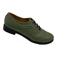 Туфлі броги жіночі із шкіри кольору хакі “Style Shoes”, фото 5