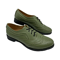 Туфлі броги жіночі із шкіри кольору хакі “Style Shoes”, фото 4