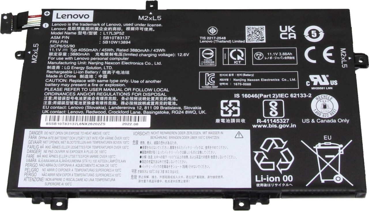 Оригінальна батарея для ноутбука Lenovo ThinkPad L490 L580 L590 E490 E590 L14 Gen 2 L15 Gen 1 Gen 2 - L17L3P52