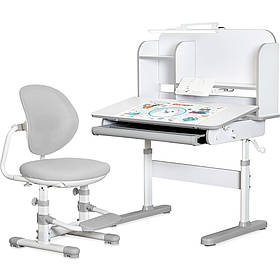 Дитячий комплект стіл парта і стілець зростаюча школяреві для дому Mealux Nemo X{ Grey з лампою та полицями