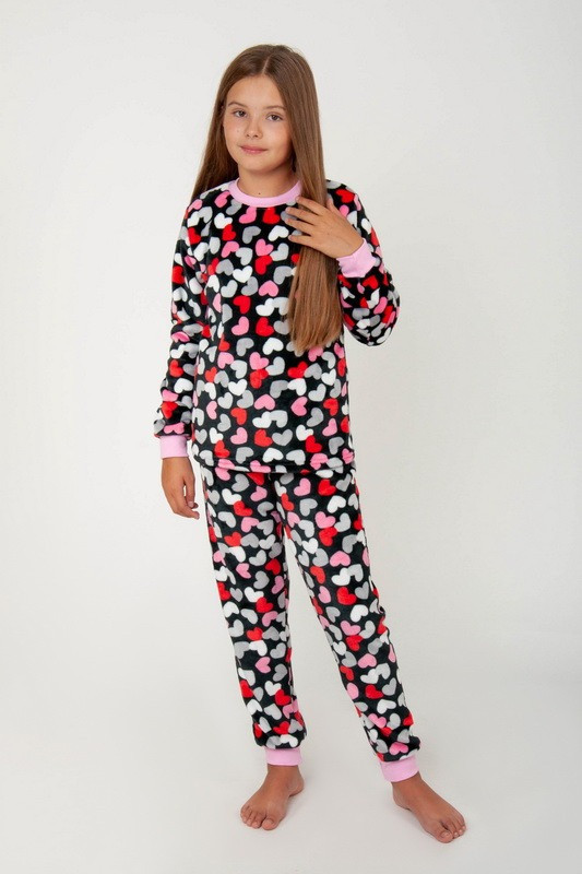 2442-24чор Підліткова тепла піжама для дівчинки махра Тм Авекс розмір 158 см