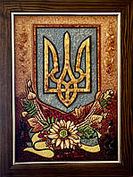 Картина з бурштину " Герб України Тризуб" 30*40 см