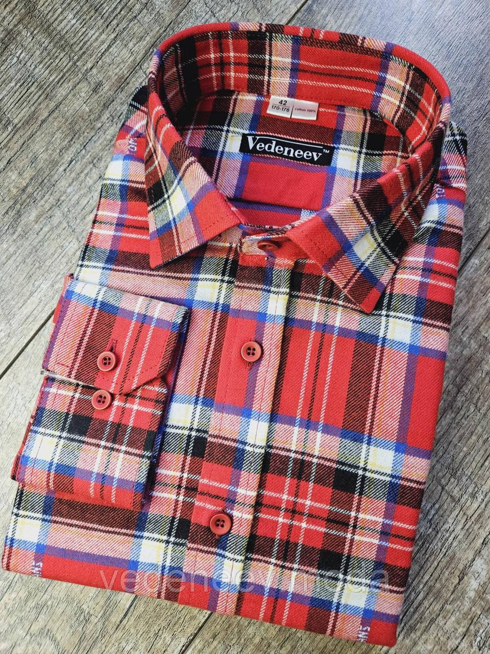 Чоловіча фланелева сорочка в червону клітинку, фото 1
