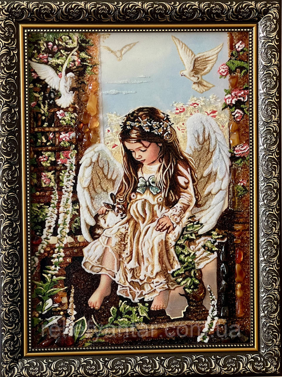 Картина з бурштина "Дівчинка Янгол" , янтарна картина 30*40 см