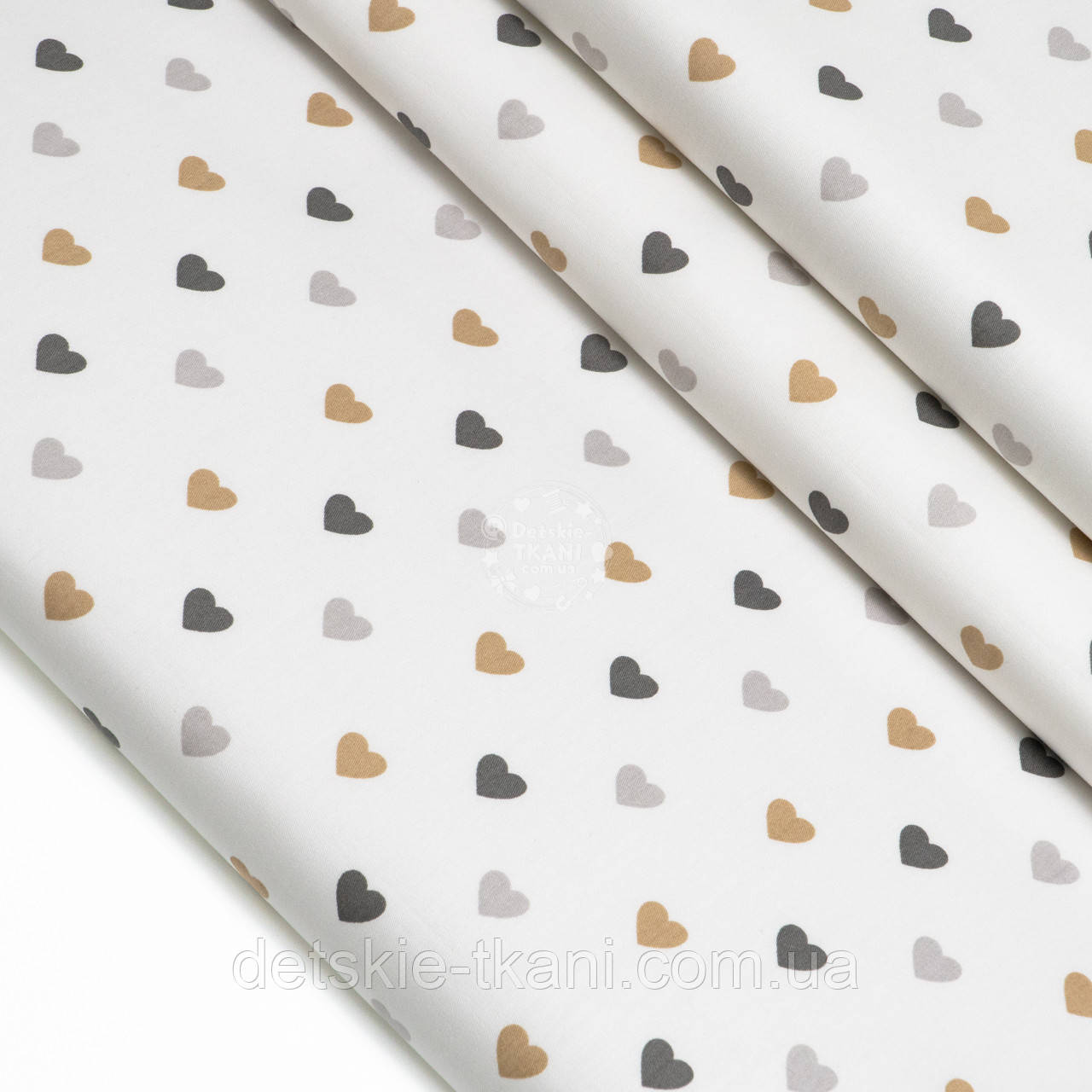 Сатин "Бежево-сірі сердечка трьох кольорів", №5292с, фото 1