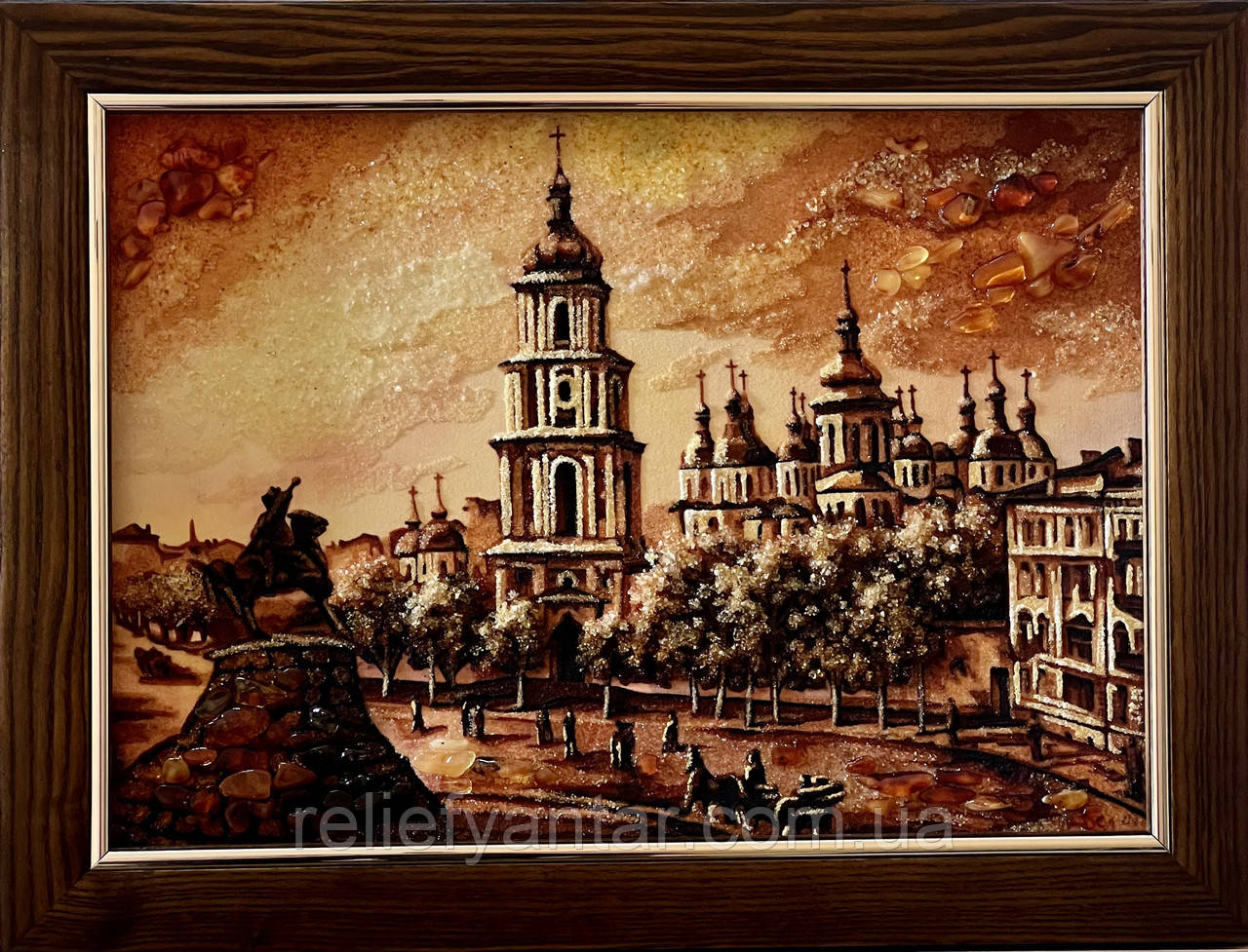 Картина «Софіївська площа. Київ» картина з бурштину 30x40 см, фото 1