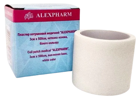 Пластир медичний котушковий ALEXPHARM на нетканій основі білий, 3х500 см (12 шт./уп.)