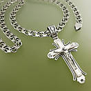 Срібна цепочка 55 см і хрестик "Спаси і Збережи" чоловіча. Ланцюжок Бісмарк ширина 7 мм і освячений хрестик "Спаси і Збережи", фото 9