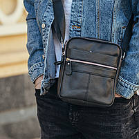 Барсетка чоловіча шкіряна через плече 18х21х6, месенджер для міста, крос боді для телефону, чорна, фото 9