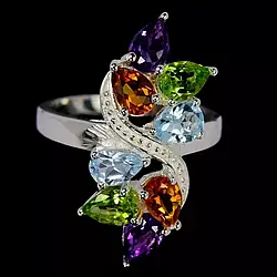 Каблучка срібна 925 натуральний аметист, топаз, перидот, цитрин. Р- 18