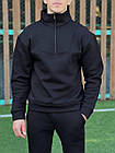 Чоловічий зимовий спортивний костюм на флісі без капюшона чорний Комплект Кофта + Штани з начосом, фото 5