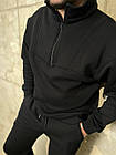 Чоловічий зимовий спортивний костюм на флісі без капюшона чорний Комплект Кофта + Штани з начосом, фото 3