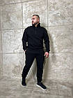 Чоловічий зимовий спортивний костюм на флісі без капюшона чорний Комплект Кофта + Штани з начосом, фото 2